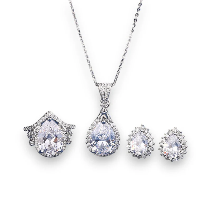 Aria Teardrop White Set | White Gold 16k