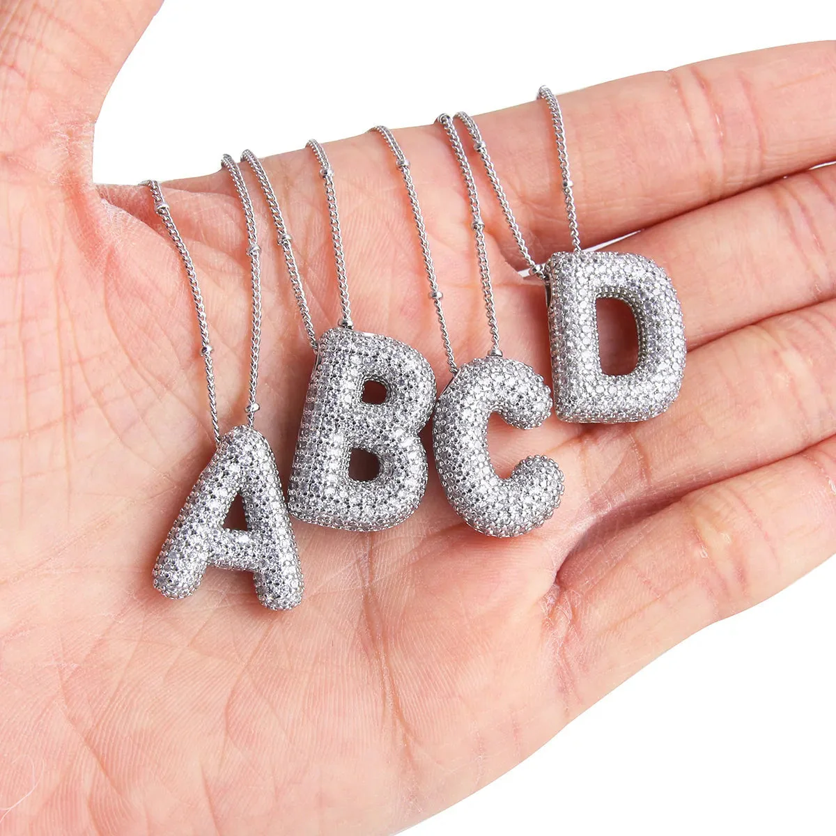 Bubble letter initial necklace set | White Gold 18k - Image 4