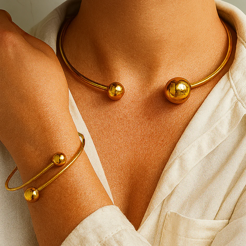 Minimalist Glow Collar & Cuff Bracelet Set | Gold 18k - Image 2