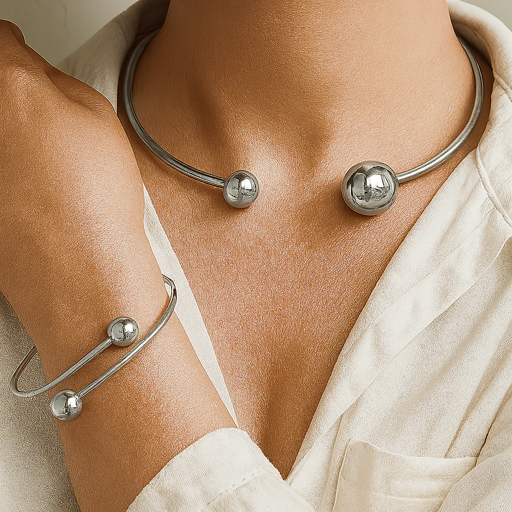 Minimalist Glow Collar & Cuff Bracelet Set | Gold 18k - Image 3