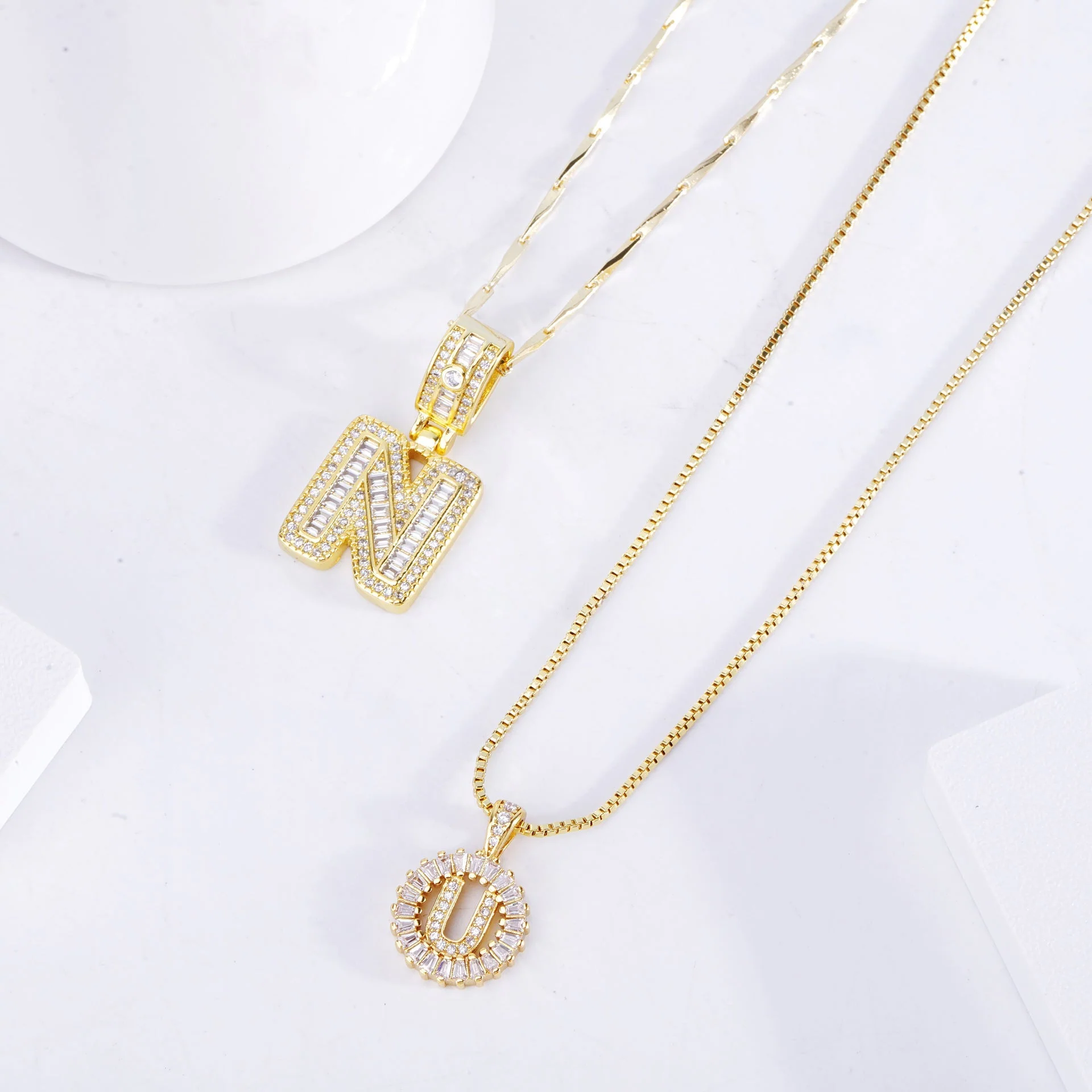 Moissanite letter initial necklace set | White Gold 18k - Image 3